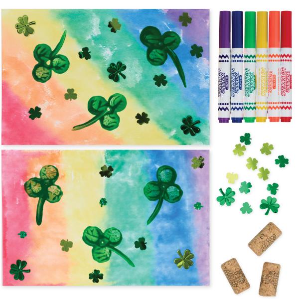 Printed Rainbows and Stamped Shamrocks art activity for kids